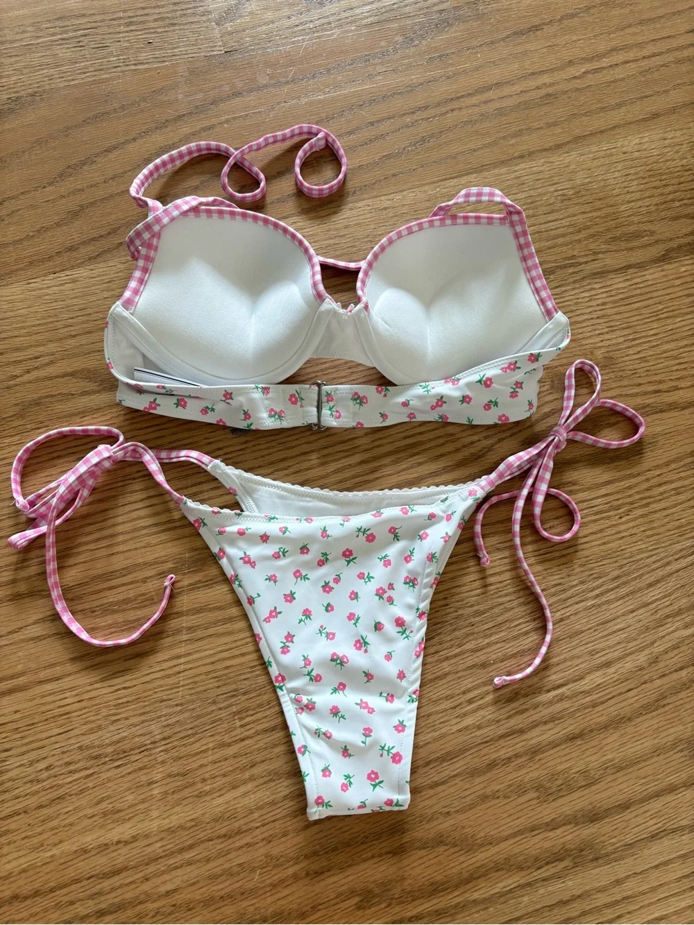 Frankie's Bikinis White Bikini with Pink Floral Print